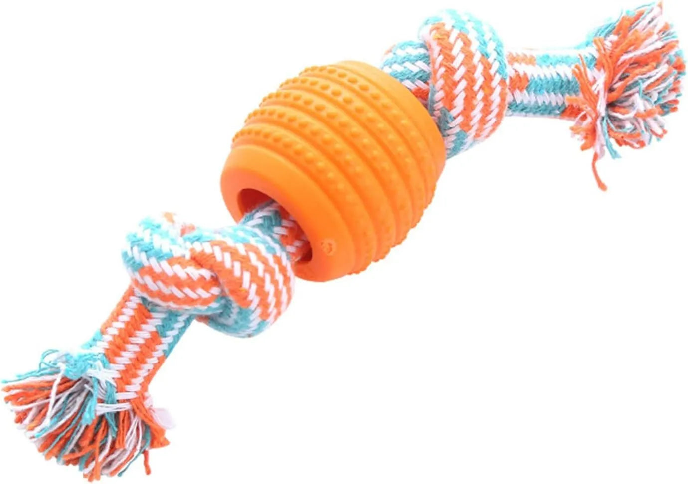 Blue dog chew toy with molar design and rope elements for teeth cleaning and interactive play