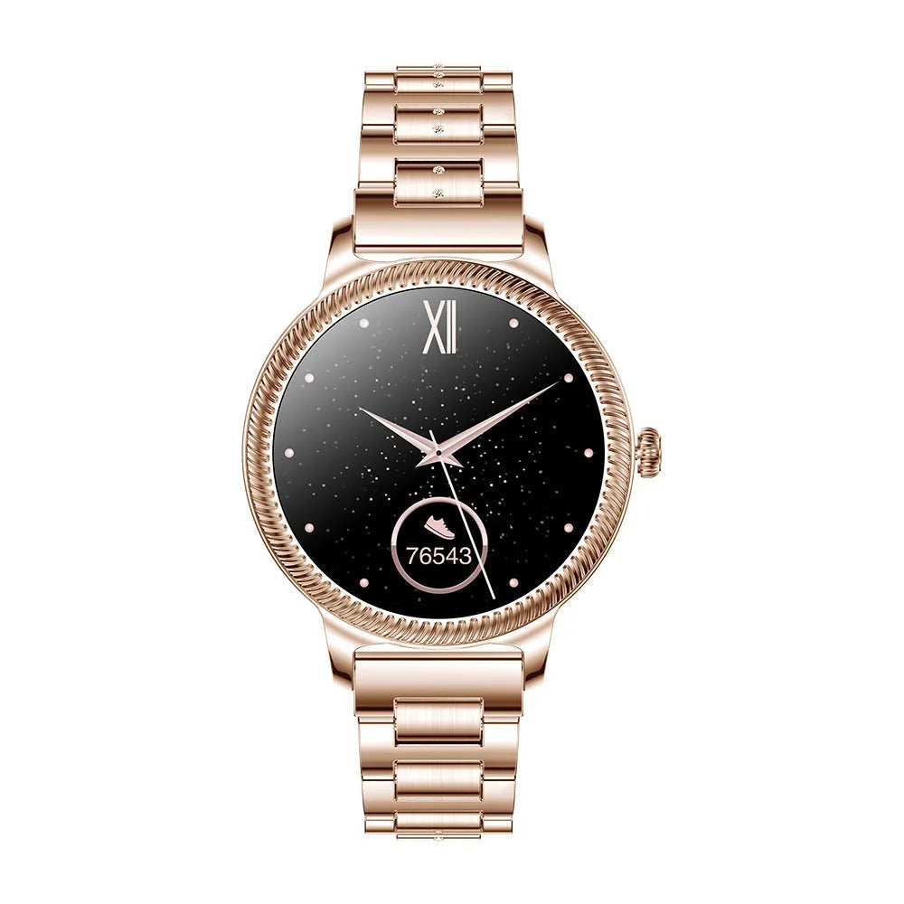 AK38 ladies smart watch with stainless steel Milanese band and 1.09-inch colour touchscreen