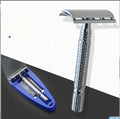 Chrome double edged safety razor with butterfly opening mechanism and storage box