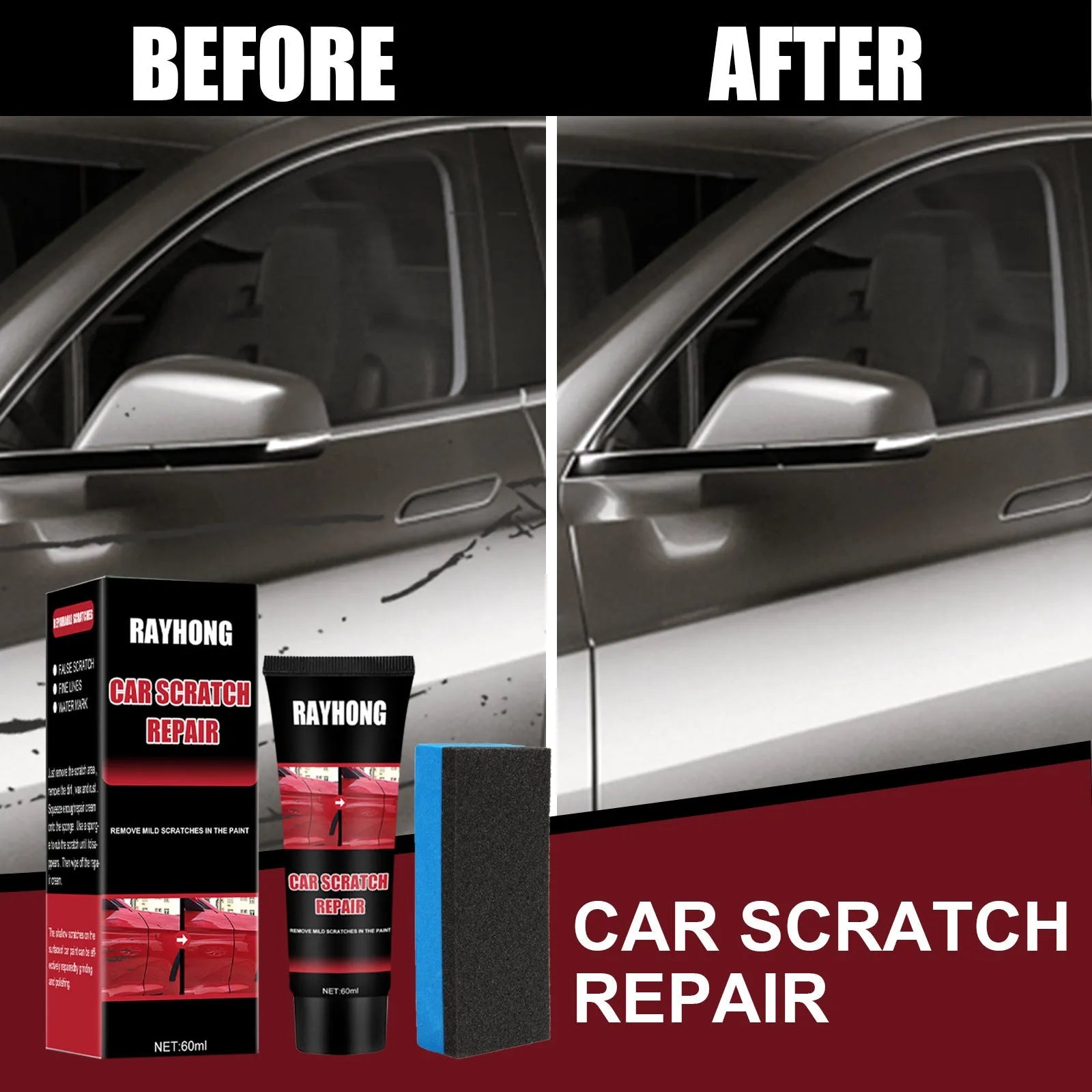 60ml car scratch repair wax set with application cloth for paint surface maintenance