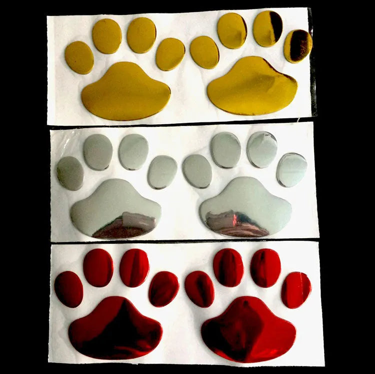 Hand-shaped brush design PVC car sticker with dog footprint pattern, shown in silver colour.