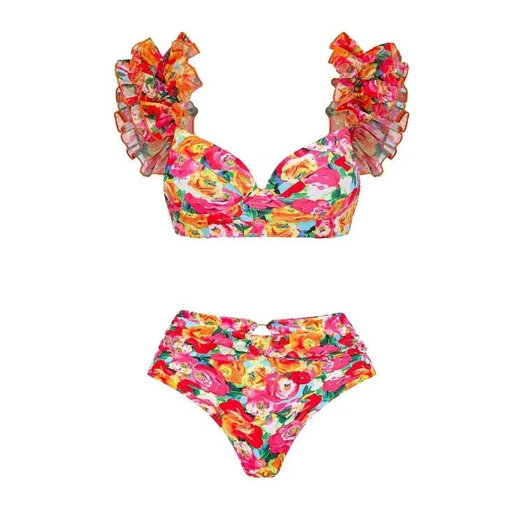 Women's floral print push-up bikini with high-waist briefs