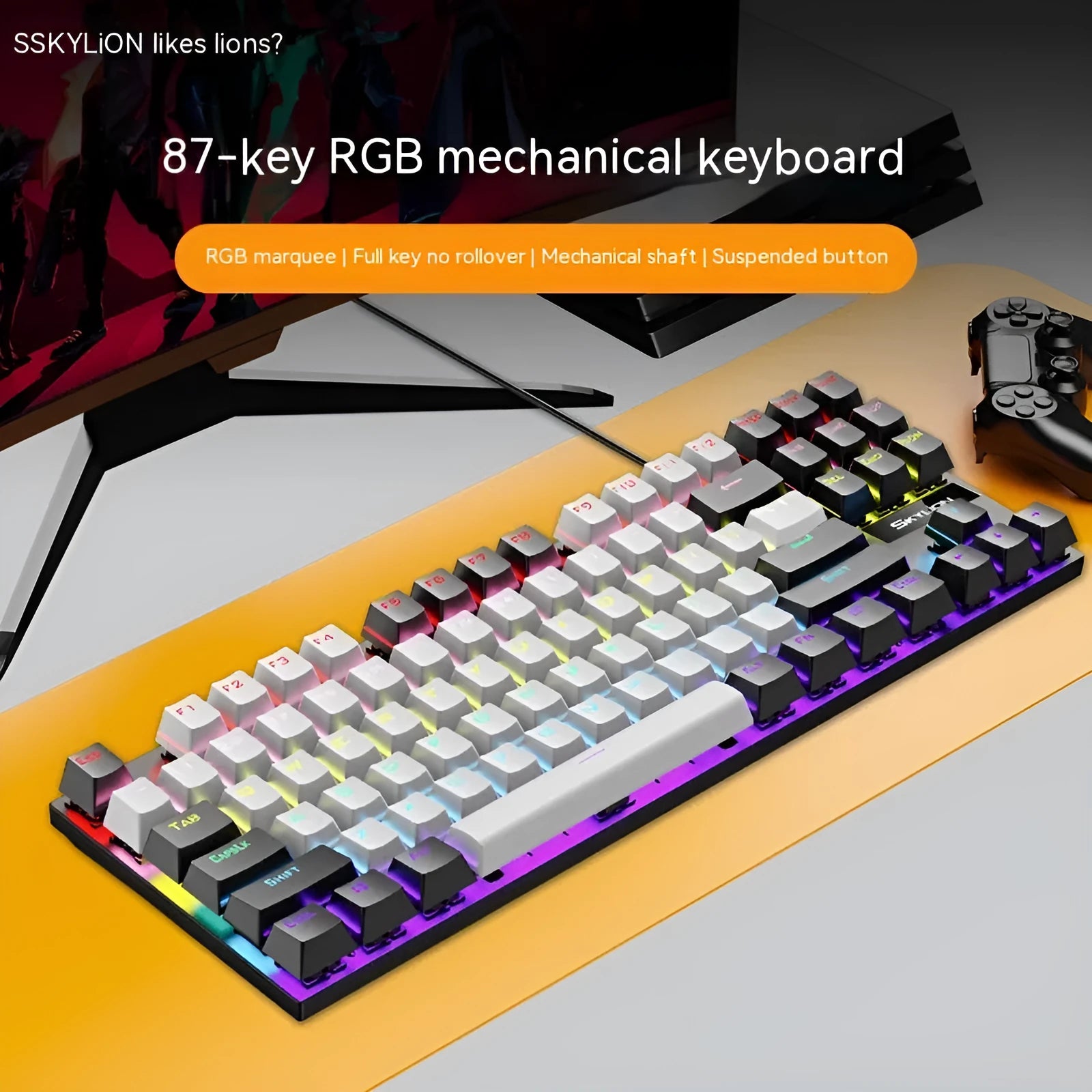 K87 mechanical keyboard with metal frame and wired USB connection in selectable colour schemes