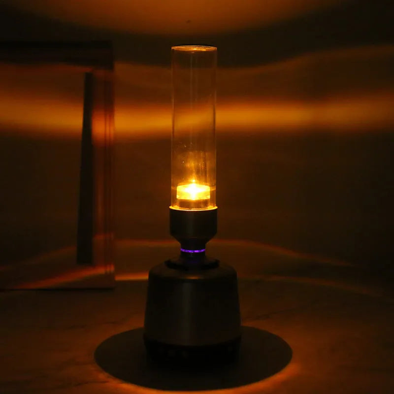 White silver candlelight Bluetooth speaker night light with cylindrical design