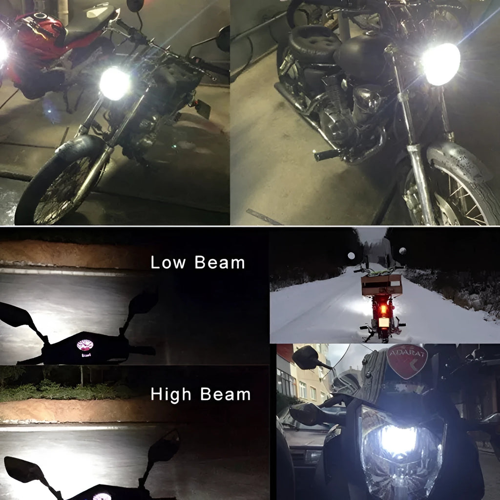 Motorcycle LED headlight unit with aluminium housing for BA20D and H4 fittings