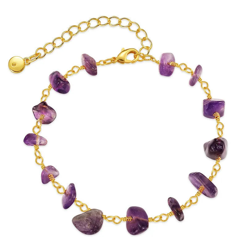 Women's bracelet with natural gravel turquoise stones on geometric 18K copper base with crystal accents