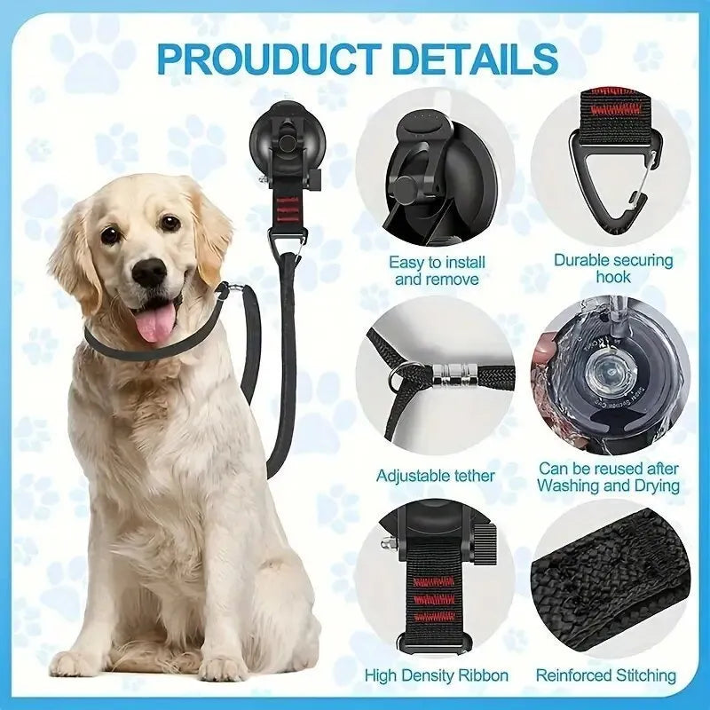 Pet bathing restraint handcuffs with suction cups and anti-grab traction rope in black or blue colour