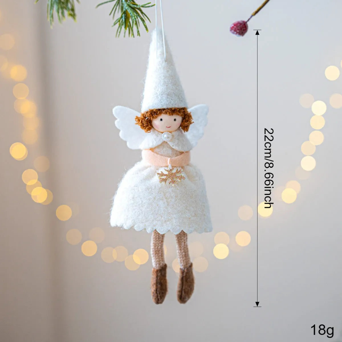 White or pink cloth angel skirt felt pendant for Christmas tree decoration.