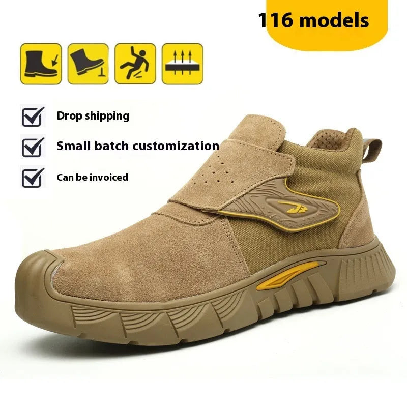 High-top grey steel toe cap industrial work shoes for welding and construction safety.