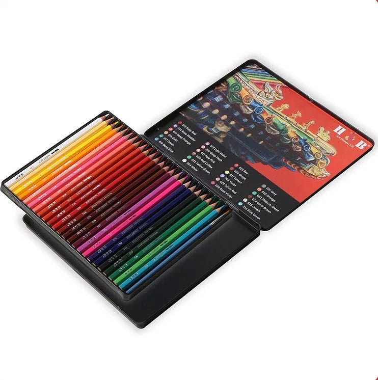 Water-soluble coloured pencils in iron tin with 24 colours for drawing and painting