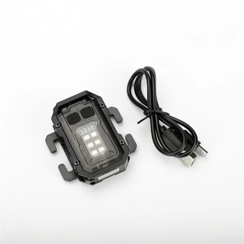 Mini warning flashlight with USB charging cable for outdoor backpack mounting