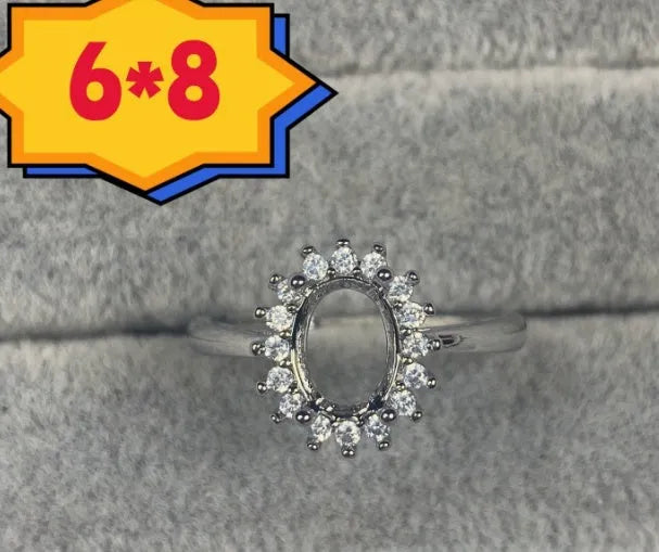 Oval denier copper ring with 6x8mm main stone and five-pointed star Korean style design