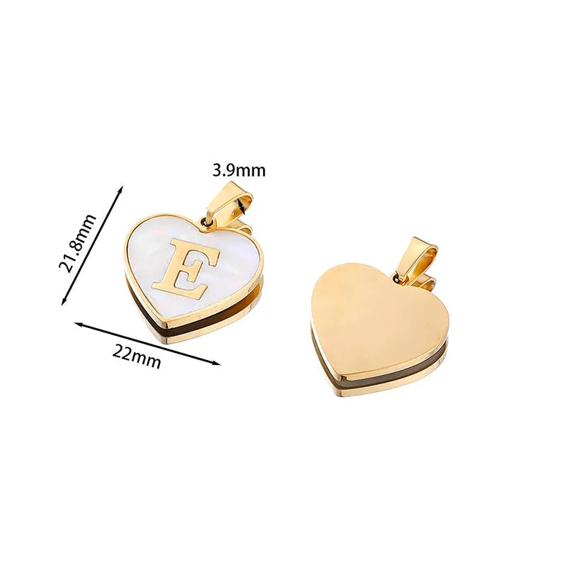 Gold plated heart pendant necklace with white shell centre and personalised letter engraving on adjustable chain