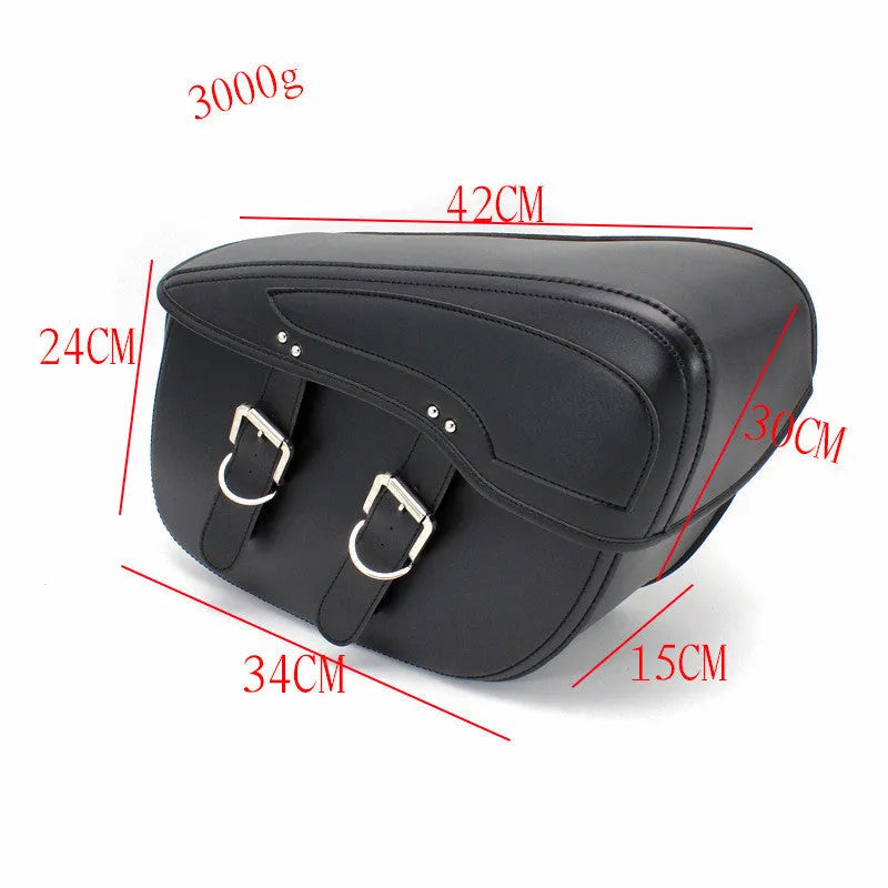Retro style motorcycle side box in PU leather measuring 42x15x30cm in black and brown colour options