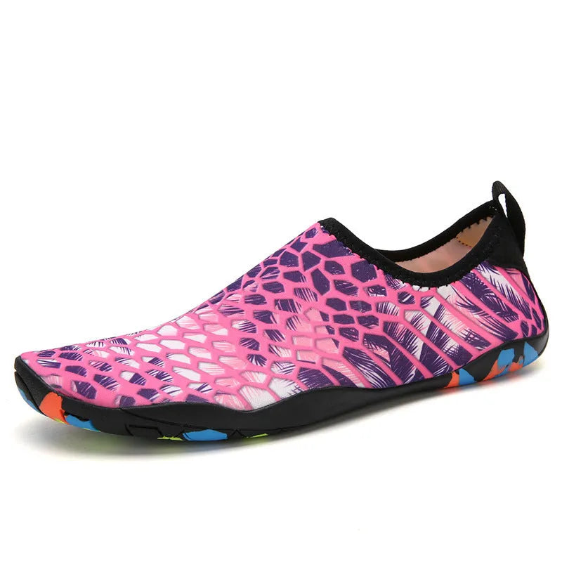 Blue beach wading shoes with Lycra fabric upper and EVA sole for swimming and water activities