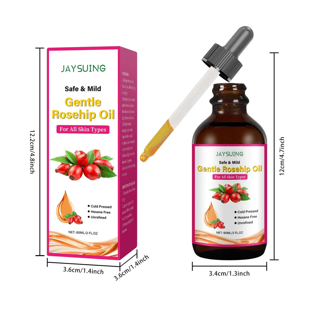 Rose Fruit Seed Facial Oil 60ml bottle with rose hip oil and vitamin E ingredient list