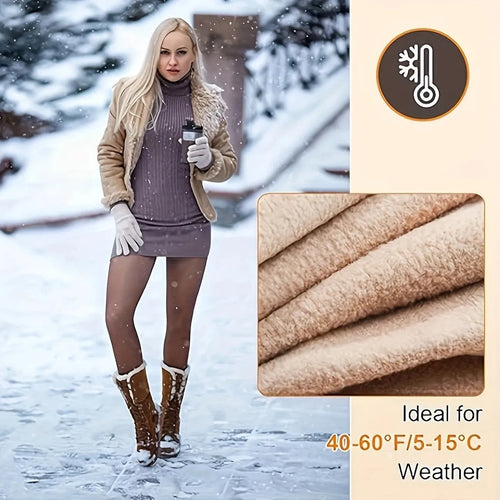 Women's thermal leggings with wool lining in black, coffee, or silver silk designs