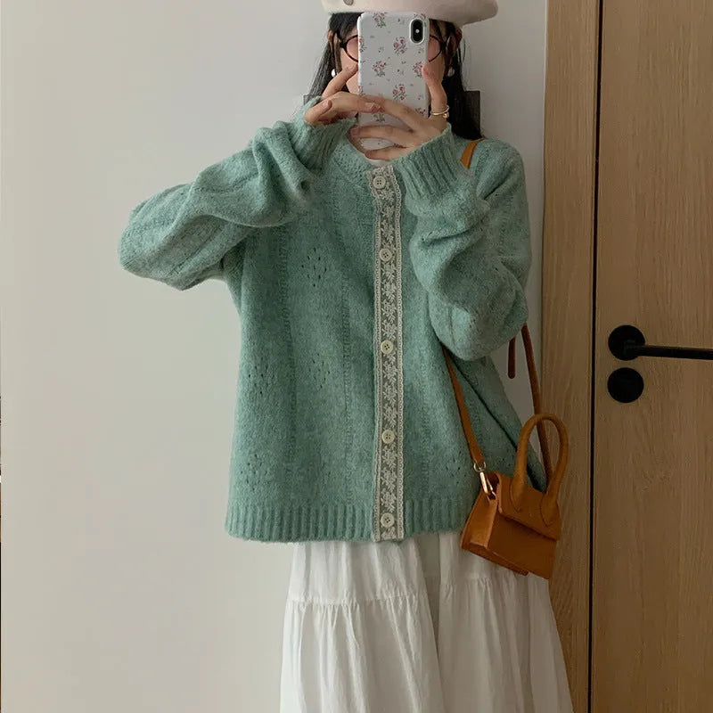 Korean artistic retro loose knitwear sweater coat in viscose fibre available in four colours