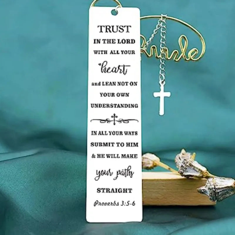 Stainless steel Bible verse bookmark with engraved text in European style design