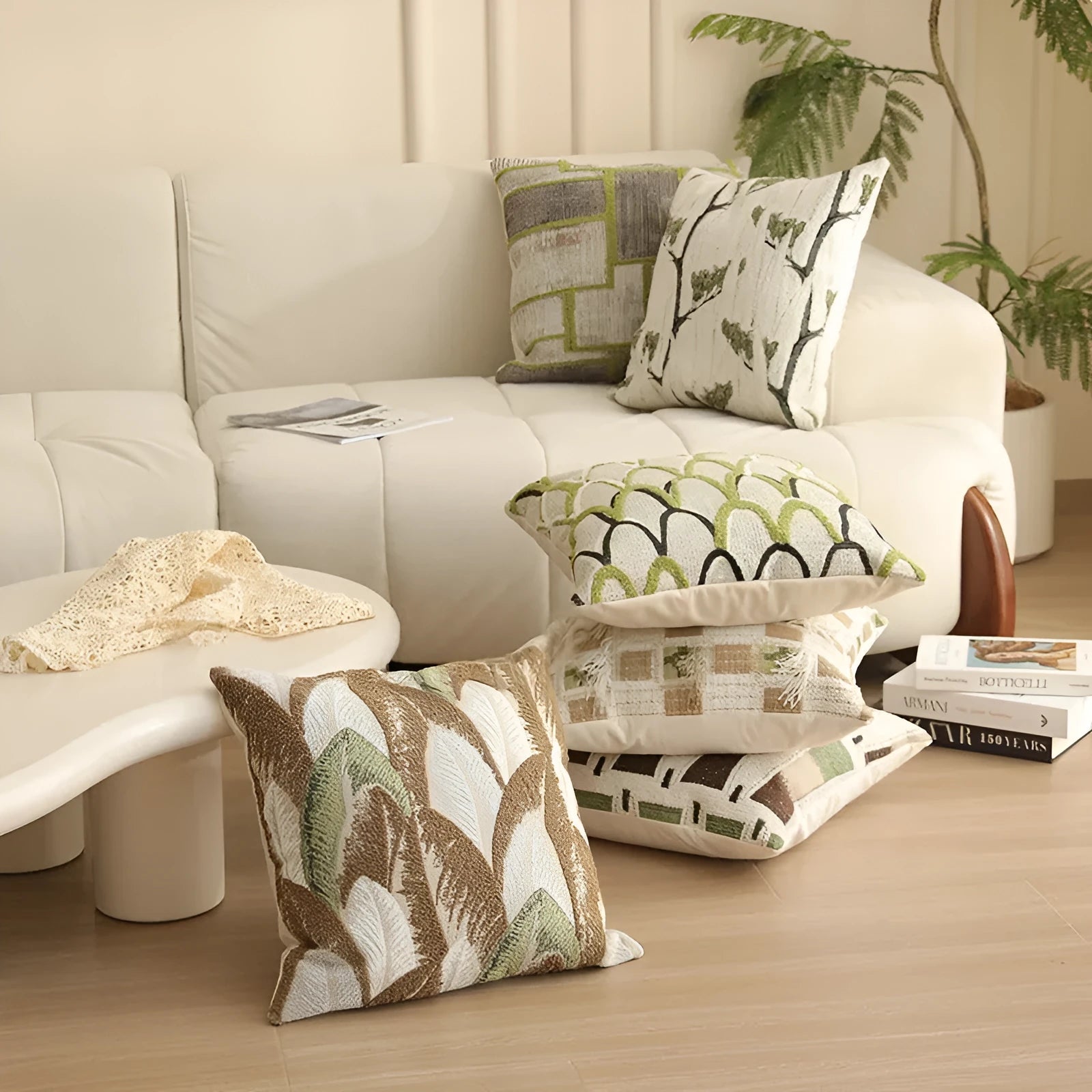 Nordic style 45cm square Jacquard waist pillow cover with retro plant and flower pattern
