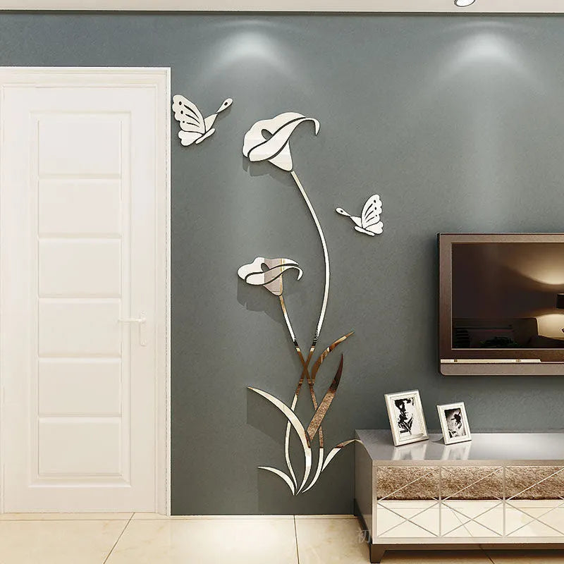 3D acrylic wall sticker with lily floral design in multiple colour options