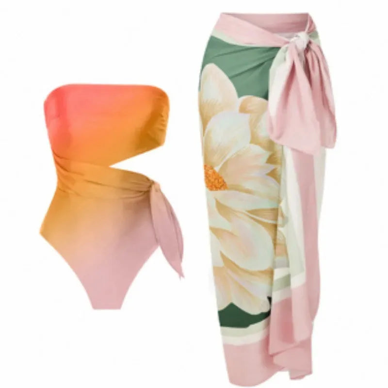 French retro printed women's one-piece swimsuit on hanger