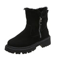 Women's thick plush snow boots with side zip, faux suede upper and non-slip rubber sole