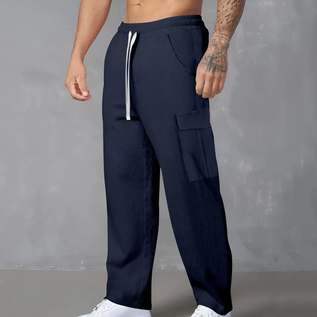 Men's corduroy cargo trousers in loose-fitting straight-leg wide-leg design