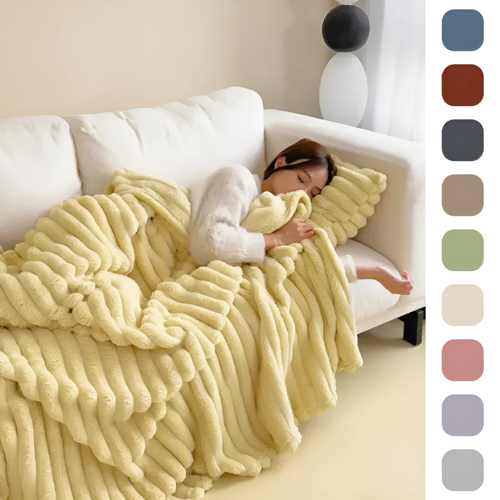Soft Wind double-sided thickening faux rabbit fur blanket in a solid colour, shown in a heap to display texture.