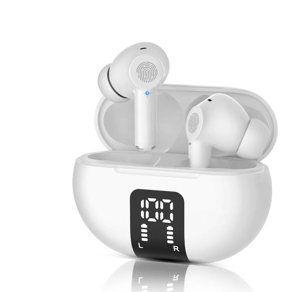 M10 TWS wireless Bluetooth translation earbuds in black and white, touch controls, 6.2x2.4cm ABS build