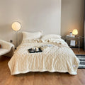 Polyester thermal winter blanket in tea green colour showing taffeta flannel texture