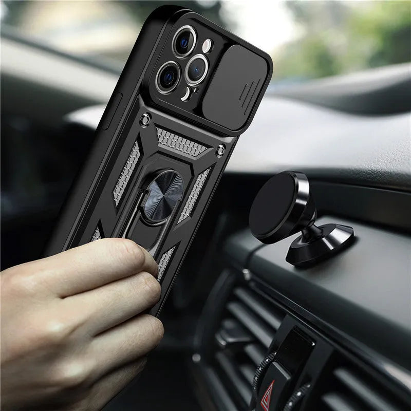 Sergeant sliding window mobile phone case with magnetic bracket in multiple colour options