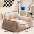 Plush pet bed in three sizes with washable fabric for indoor dog use