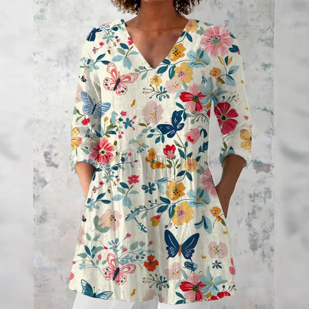 Women's retro style slim fit printed long sleeved top in a selection of colours