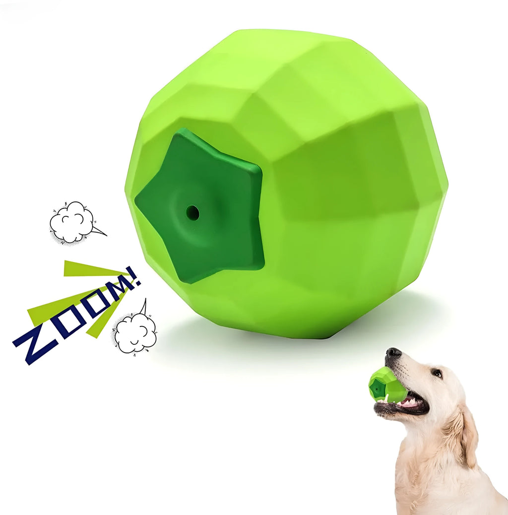 Green natural rubber dog ball chew toy with squeaker for medium and large breed aggressive chewers