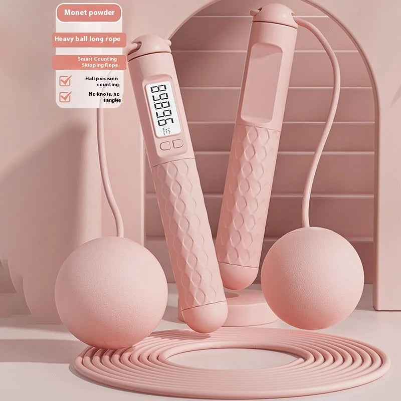 Skipping rope with ABS plastic handles and a ball bearing mechanism, shown in various colour options.