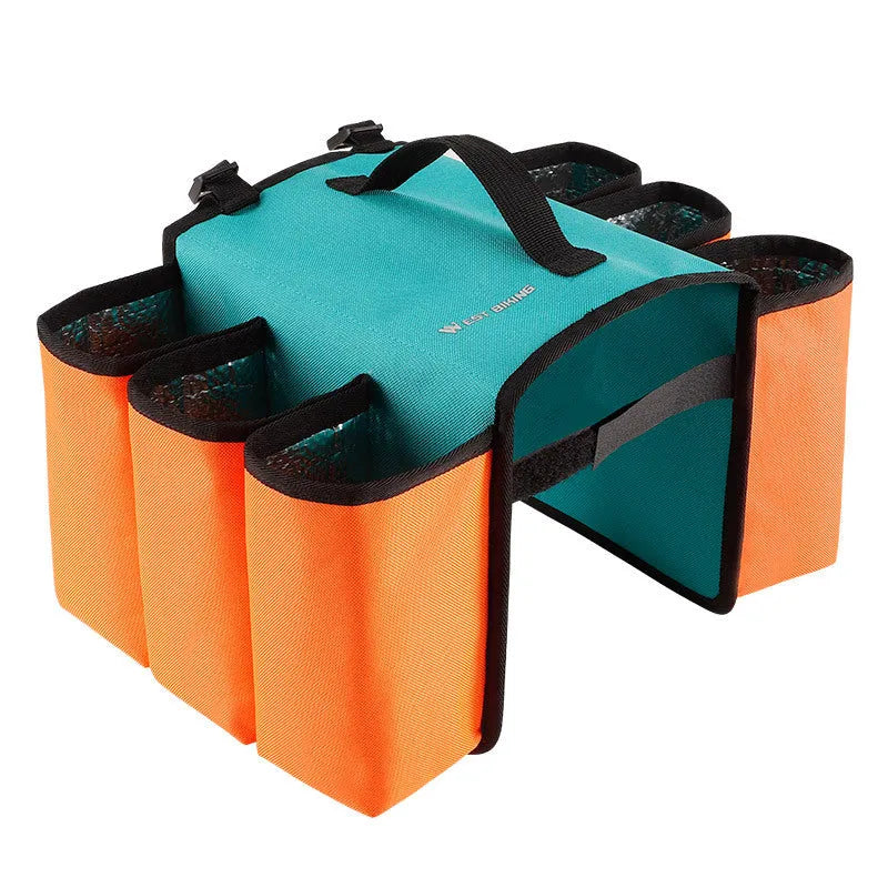 Black and orange double-sided bicycle beverage bag with 2L capacity and anti-scratch shelf