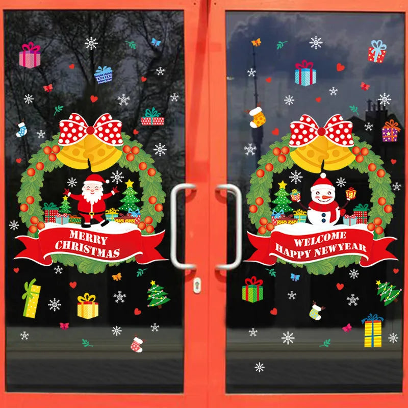 Large non-adhesive electrostatic Christmas wall sticker with cartoon design for window decoration