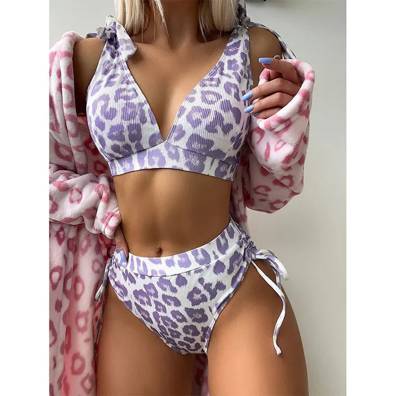 Women's printed lace-up chest cover top with high-waisted shorts in two-piece suit set