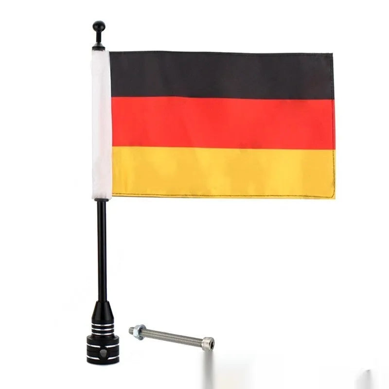 Motorcycle side box flagpole bracket in black or silver electroplated finish