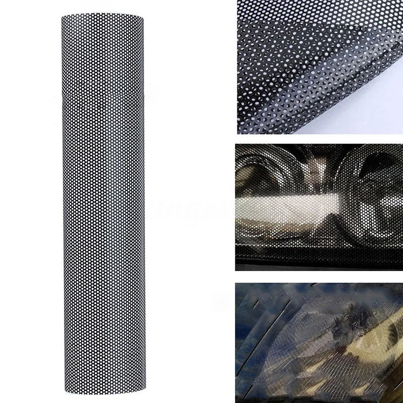 Perforated plastic automotive colour changing film showing mesh pattern with 30x106cm dimensions