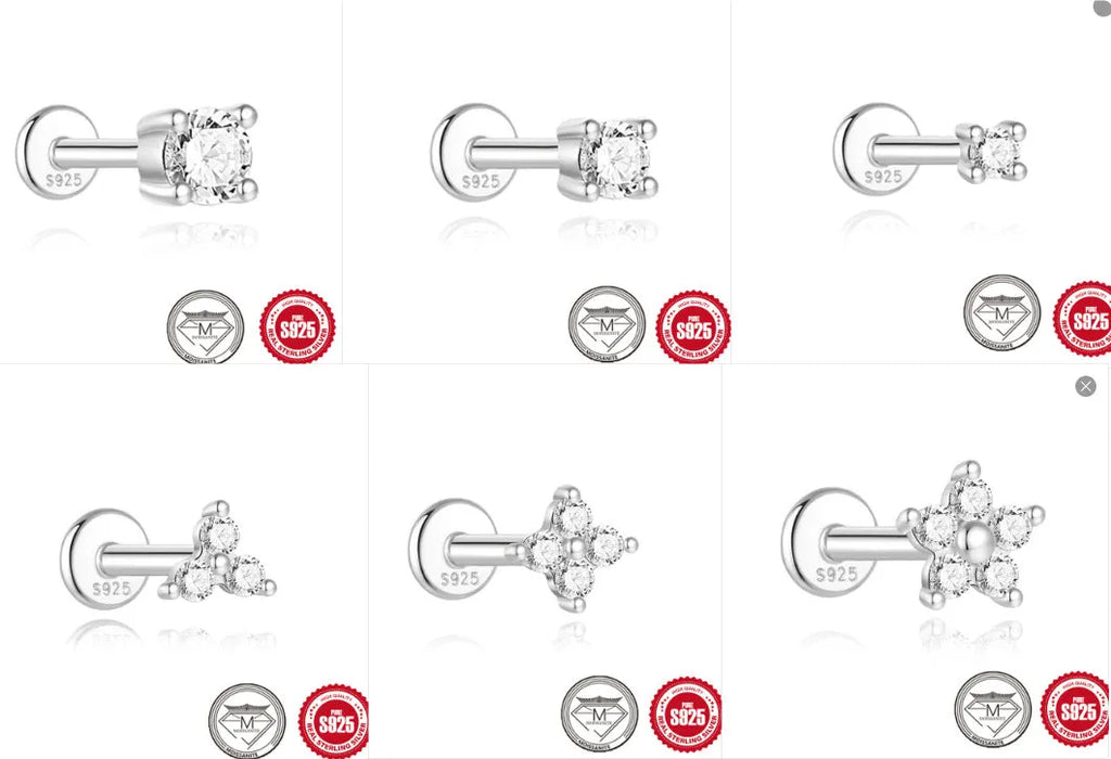 Geometric petal diamond stud earrings in platinum-colour sterling silver with ear clip fastening