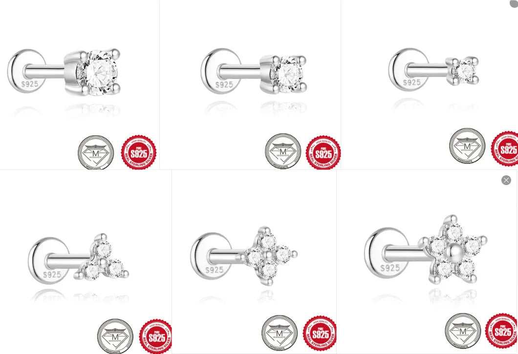 Geometric petal diamond stud earrings in platinum-colour sterling silver with ear clip fastening