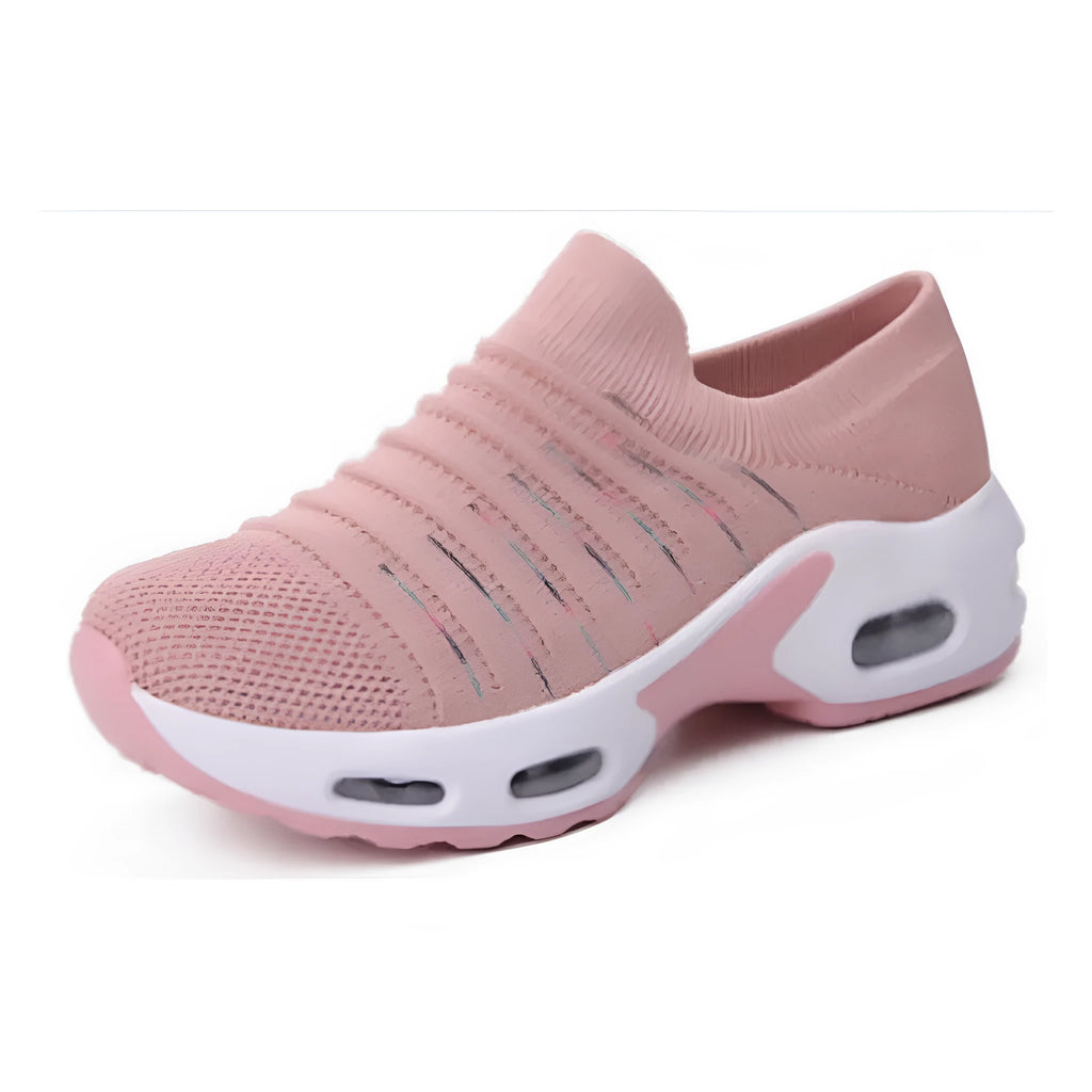 Women's plus size stretch knit socks shoes in Tao dark blue colour with mesh upper and low heel.