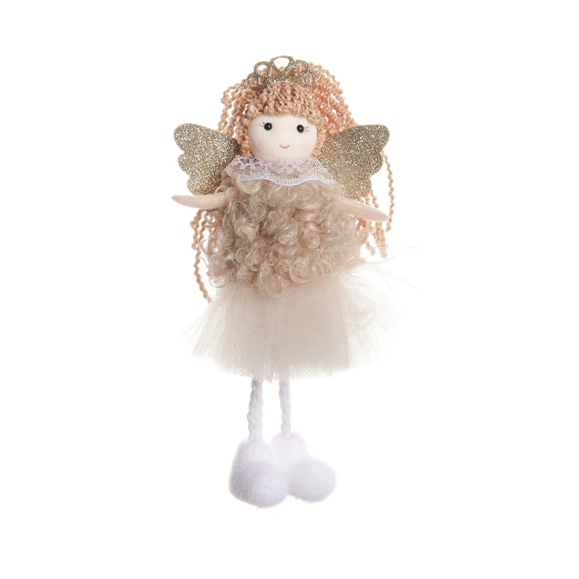 Cartoon angel cloth hair pendant for girls' high ponytails in white, pink, or khaki colour.