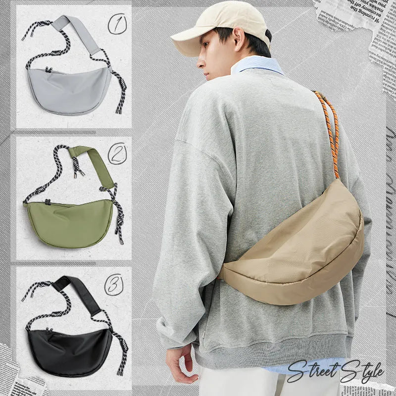 Men's lightweight nylon messenger bag in solid colours with large capacity design