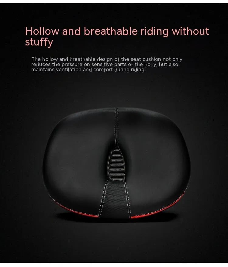 Thickened plus size mountain bike saddle in red with hot stamping pattern and reflective stitching