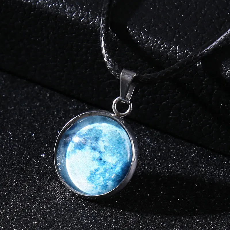 Christmas moon night sky luminous alloy pendant necklace with constellation design in glass and coloured glaze