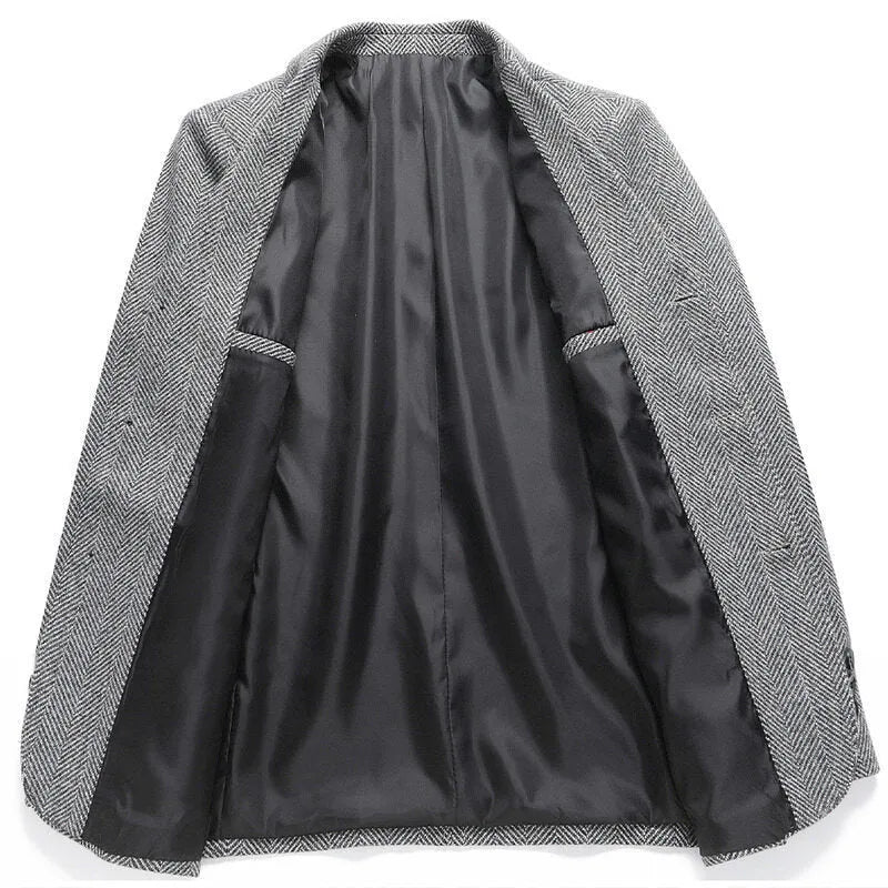 Men's loose fit polyester coat in black colour showing simple solid design for casual wear