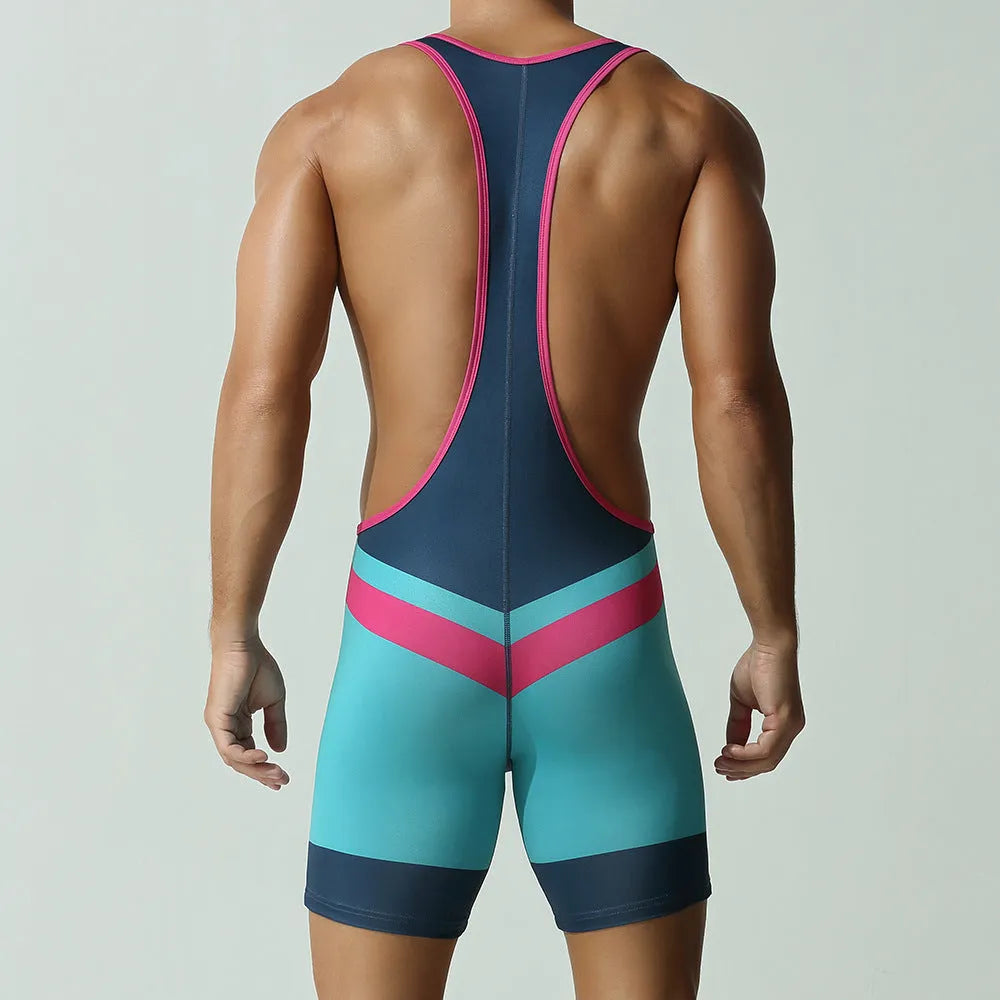 Men's solid colour quick-dry polyester sports vest jumpsuit shown in dream blue
